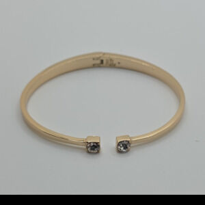Ralph Lauren Gold Tone Bangle Bracelet Round Crystal Bezel Set Open Cuff
